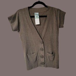 Anthropologie AphOrism SWEATER 3 Button CARDIGAN 100% Cotton‎ Beige Brown Medium